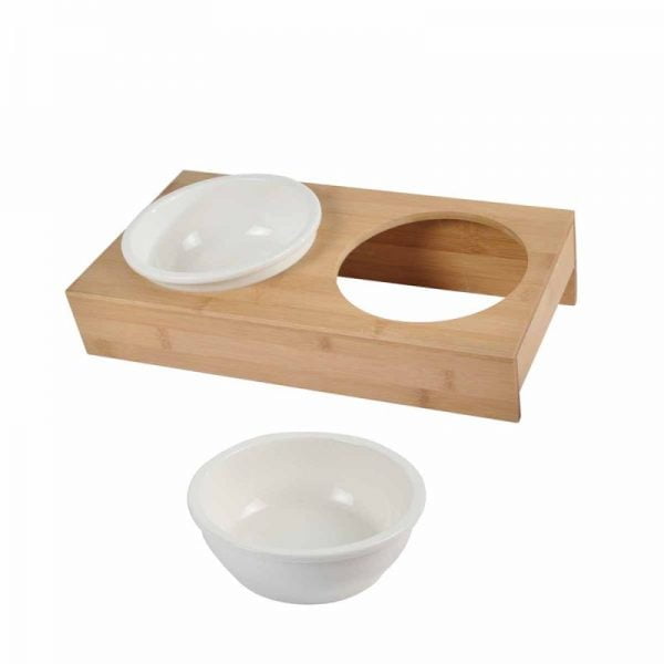 Suporte Bamboo c/ Comedouro,2 taças,bambu